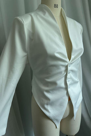 Deep V-Neck Button Front Peplum Blazer