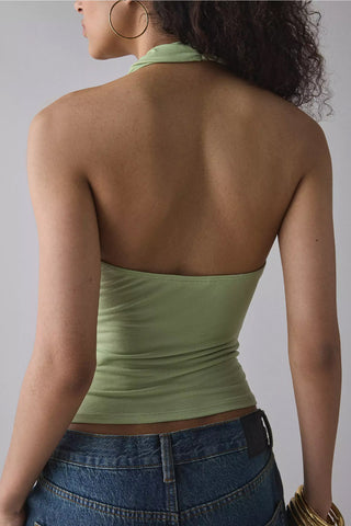 Ruched Halter Snake Print Tank
