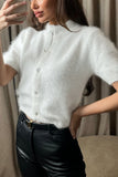Mock Neck Short Sleeve Button Front Cardigan