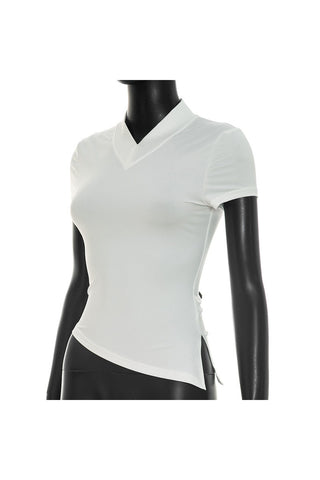 Side-Slit Cropped Crew Neck Tee