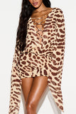 Lace-Up V-Neck Leopard Mini Dress