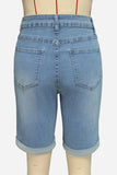 High-Waist Denim Bermuda Shorts