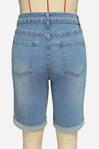 High-Waist Denim Bermuda Shorts