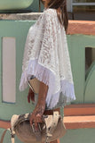 Sheer Floral Lace Fringe Poncho