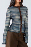 Striped Knit Button-Front Cardigan