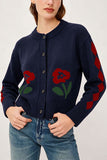 Floral Intarsia Knit Button-Front Cardigan