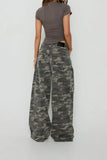 Camouflage Print Wide-Leg Straight Jeans