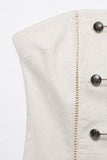 Double Button Detail Strapless Tank Top