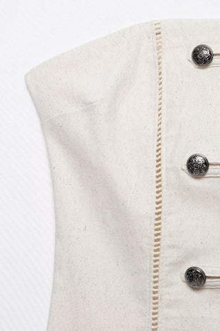 Double Button Detail Strapless Tank Top
