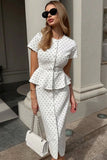 Polka Dot Peplum Button-Front Skirt Set