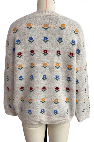 Floral Applique Crew Neck Knit Sweater