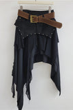 Studded Belt Asymmetrical Ruffle Midi Skirt