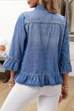 Ruffle Hem 3/4 Sleeve Denim Jacket