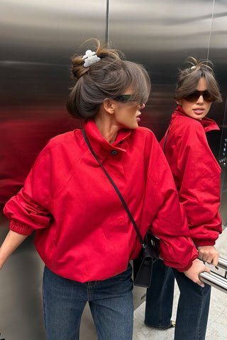 Stand-Collar Puff Sleeve Jacket
