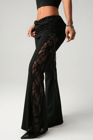 Sheer Lace Side Pleated Pants