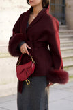 Faux Fur Cuff Wrap Belted Coat