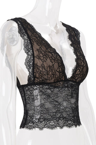 Floral Lace V-Neck Sleeveless Crop Tank