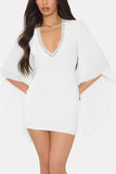 Lace Trim Puff Sleeve Mini Dress