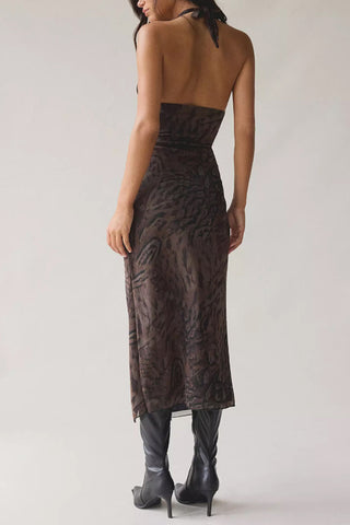 Ruched Halter High-Slit Dress