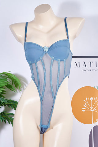 Mesh Panel Bodysuit with Strappy Design