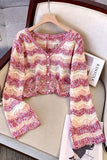 Wavy Knit V-Neck Button-Front Cardigan
