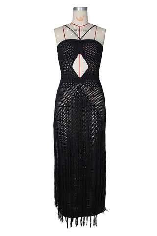 Crochet Fringe Backless Maxi Dress