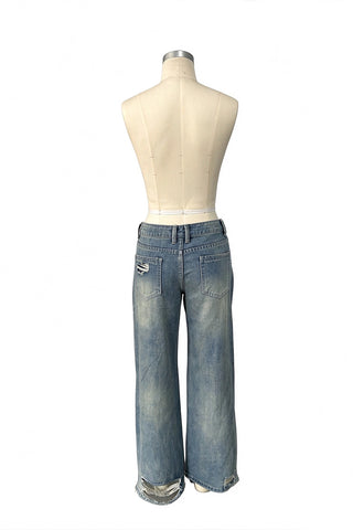 Studded Distressed Straight Jeans