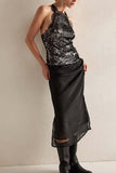 Sequin Lace Halter Tank Top