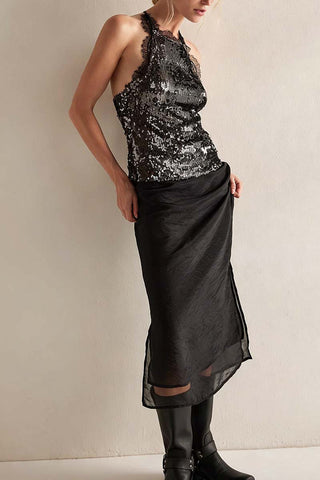 Sequin Lace Halter Tank Top