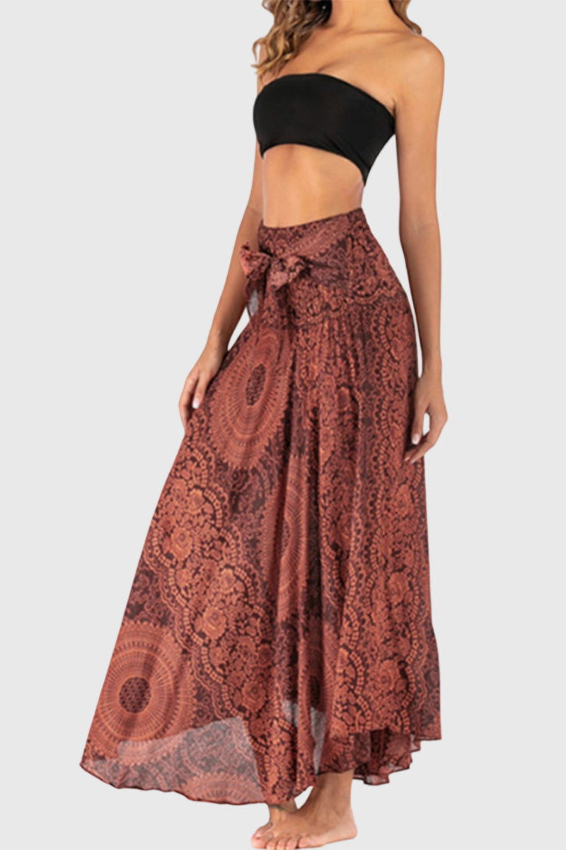Mandala Print Tie-Waist Midi Dress