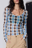 Sheer Plaid Long Sleeve Graphic T-shirt