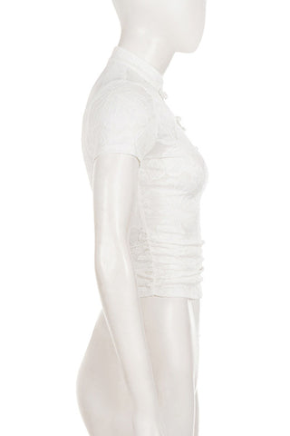 Floral Lace Mandarin Collar Top