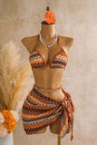 Geometric Print Three-Piece Bikini Set