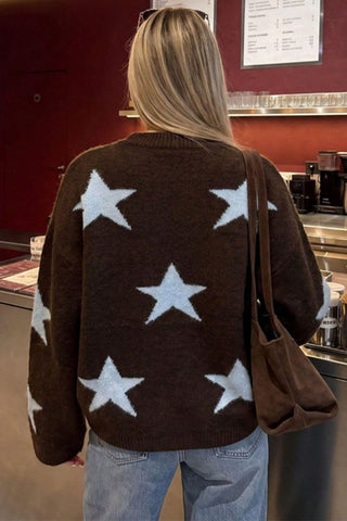 Star Pattern Crew Neck Knit Sweater