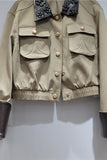 Floral Collar Button-Front Bomber Jacket