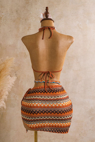 Geometric Print Three-Piece Bikini Set