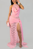 Lace Halter Cutout Maxi Dress