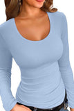 Ribbed Scoop Neck Long Sleeve T-Shirt