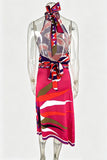 Abstract Geometric Halter Skirt Set