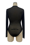 Sheer Mesh Ruched V-Neck Long Sleeve Bodysuit