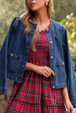 Plaid Ruffle Square Neck Midi Dress