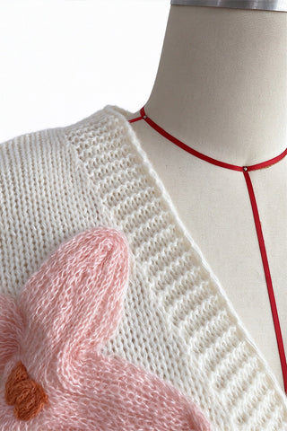 Floral Applique V-Neck Button-Front Cardigan