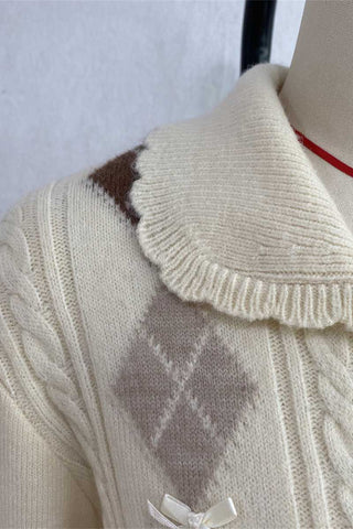 Argyle Bow Knit Collar Cardigan