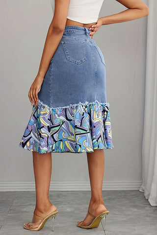 Graphic Print Denim Skirt