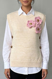 3D Floral Button-Side Sweater Vest