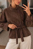Stand-Collar Tie-Waist Suede Coat