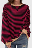 Striped Crew Neck Contrast Trim Top