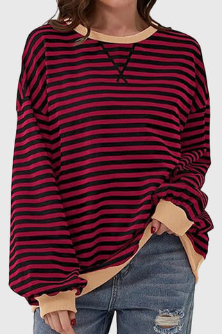 Striped Crew Neck Contrast Trim Top