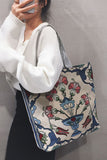 Floral Striped Handle Tote Bag