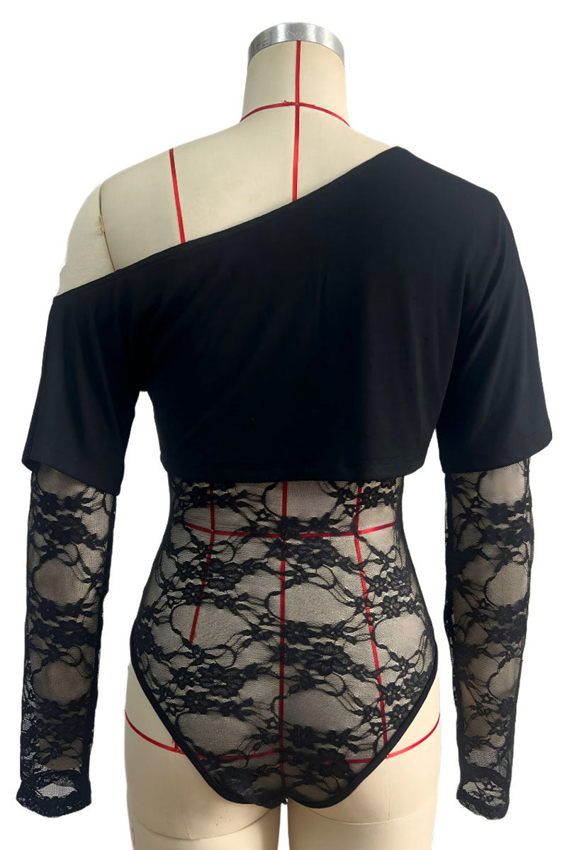 Lace Sheer One-Shoulder Bodysuit